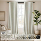 Faux Linen Blackout Curtains 2 Panels for Bedroom & Living Room – 100% Blackout, Back Tab & Rod Pocket, Thermal Insulated Farmhouse Drapes