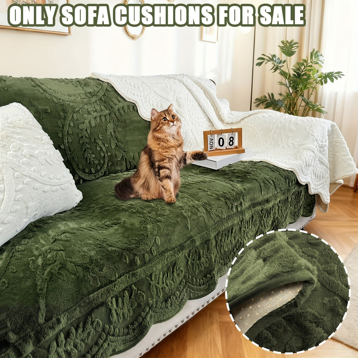 Plush Sofa Cover Faux Rabbit Fur Non-Slip, Thickened Quilted Sofa Cushion Cover Machine Washable, Warm Breathable Pet-Friendly Couch Pad for Living Room, Bedroom & Office