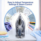 Ceramic Steam Iron 1700W Rapid Heating – Ceramic Coated Soleplate, Precise Thermostat Dial, Self-Cleaning, Auto-Off, 10.14oz Water Tank, Home Clothes Ironing, Grey