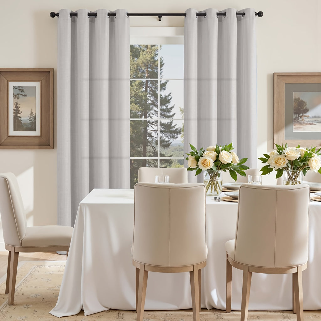 100% Blackout Curtains - 4 Panel Set, Boho Rustic Textured Grommet Drapes for Living Room & Bedroom, Privacy & Room Darkening, 4 Colors