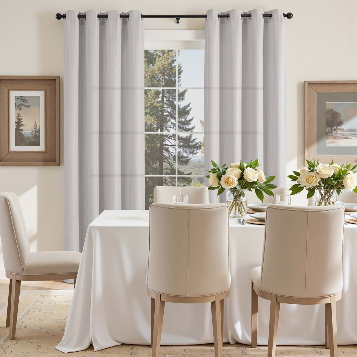 100% Blackout Curtains - 4 Panel Set, Boho Rustic Textured Grommet Drapes for Living Room & Bedroom, Privacy & Room Darkening, 4 Colors