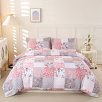 Floral Print Duvet Cover Set 3pcs – Soft Breathable Splicing Floral Light Pink, Zip Closure, Machine Washable, 1 Duvet Cover + 2 Pillowcases, Twin to King, All-Season Bedding