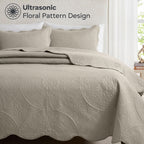 Luxury Quilted Bedspread Set 3 Piece Floral Coverlet with Pillow Shams Breathable Lightweight All Season - Twin Queen King California King 16 Colors