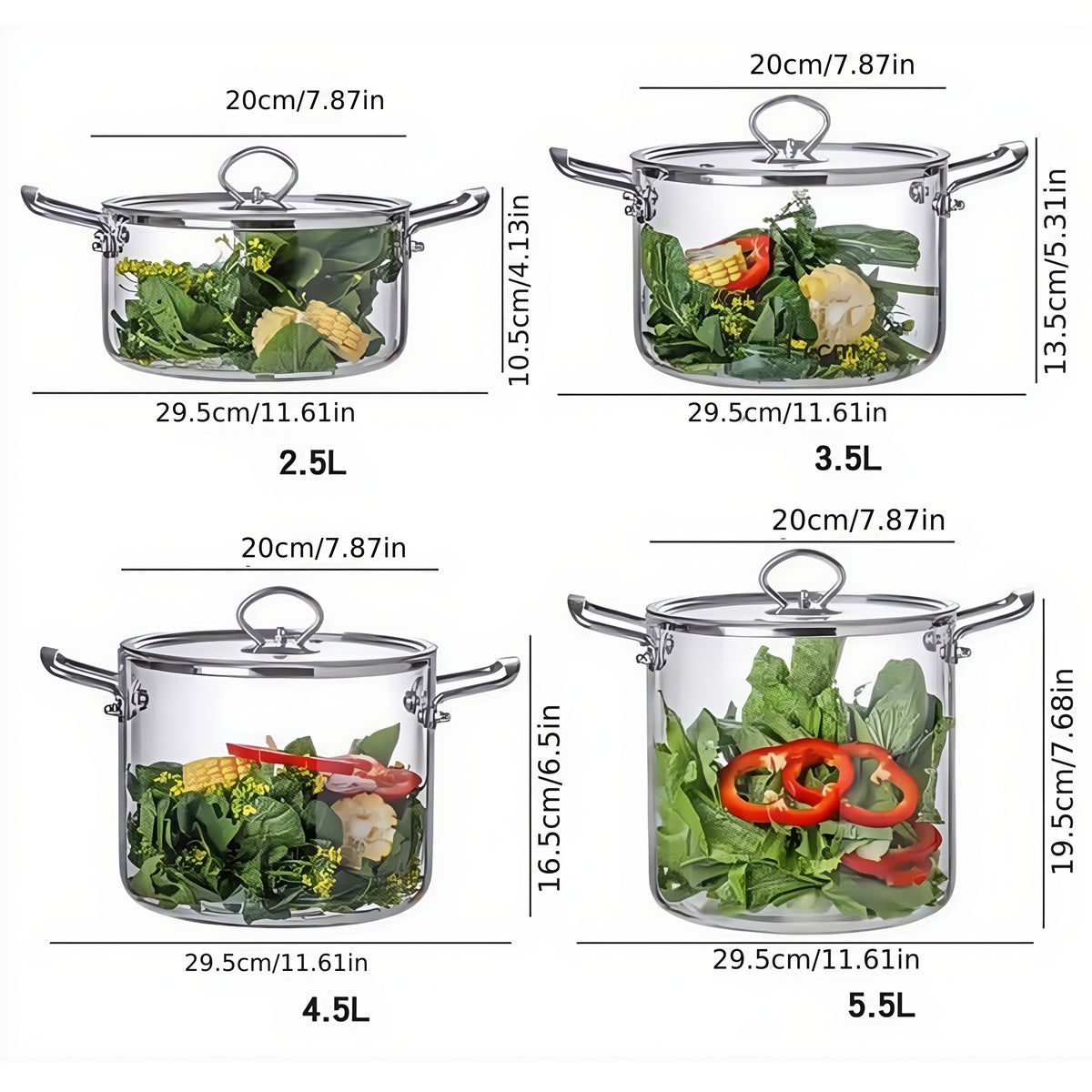 Stainless Steel Handle Glass Pot with Lid – Non-Stick Heat-Resistant Soup Stew Pot, Induction & Electric Ceramic Stove Compatible, 3.5L or 5.5L, Includes Insulation Pad & Scouring Pad