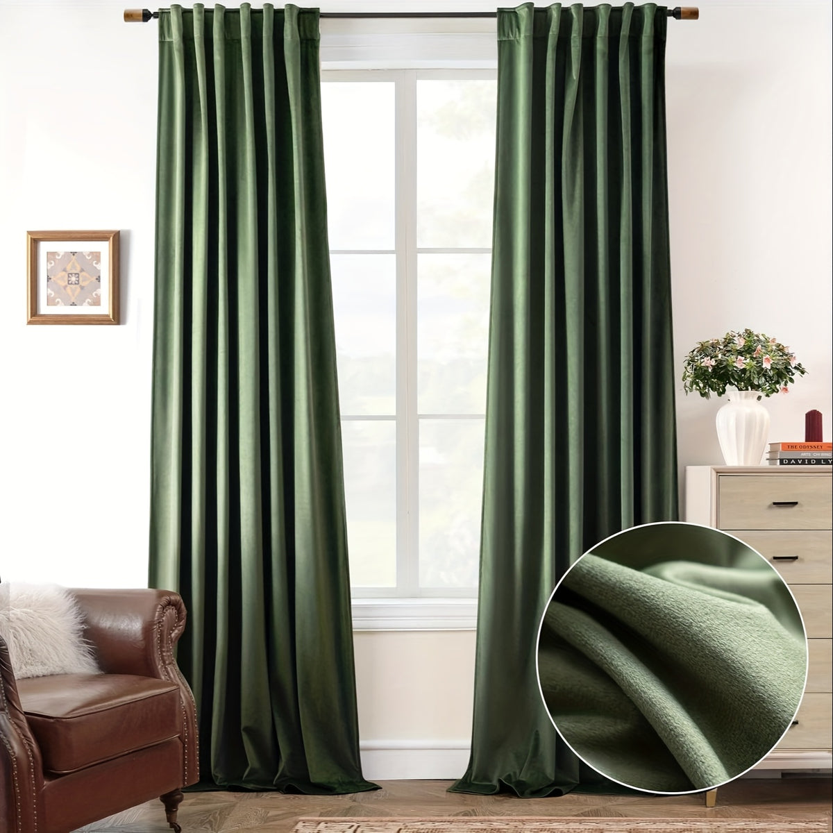 Velvet Blackout Curtains 2 Panels Luxury Thermal Insulated – Room Darkening Drapes Back Tab & Rod Pocket for Bedroom Living Room, 7 Colors 6 Sizes 84-120 Inch