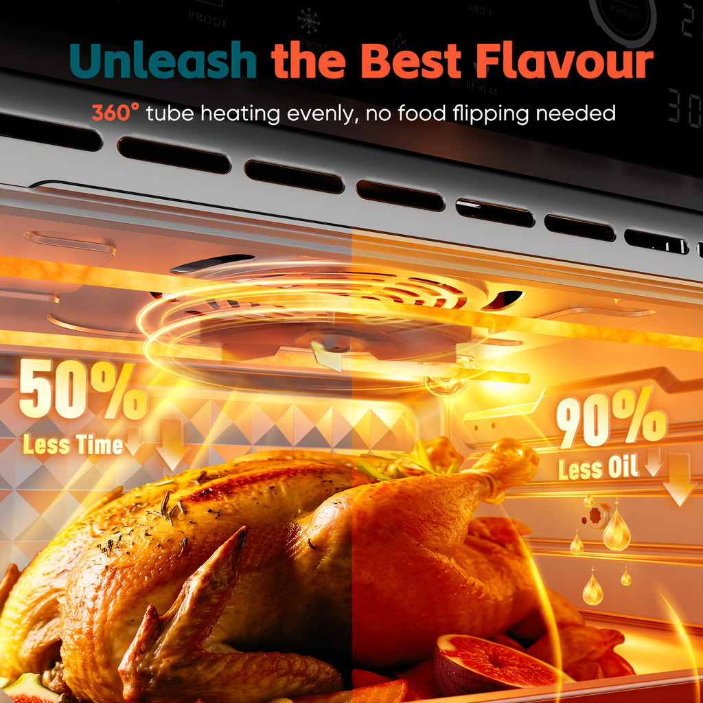 32-Quart 20-in-1 Air Fryer Oven & Toaster Oven Combo, 1800W, 360° Hot Air Circulation, 12 Cooking Modes, Clear Door, 13" Pizza Pan & 7 Accessories — Fits 13-lb Turkey, 86–450°F, Black