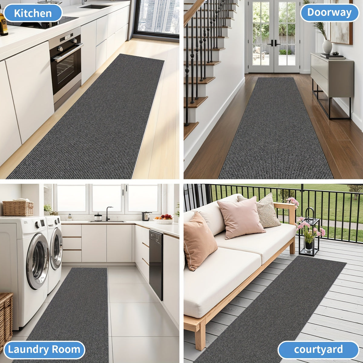 Non-Slip Long Runner Rug – 23.22" Wide, 4mm Thick Hallway Runner for Kitchen, Bathroom, Stairs & Entryway (Multiple Lengths & Colors)