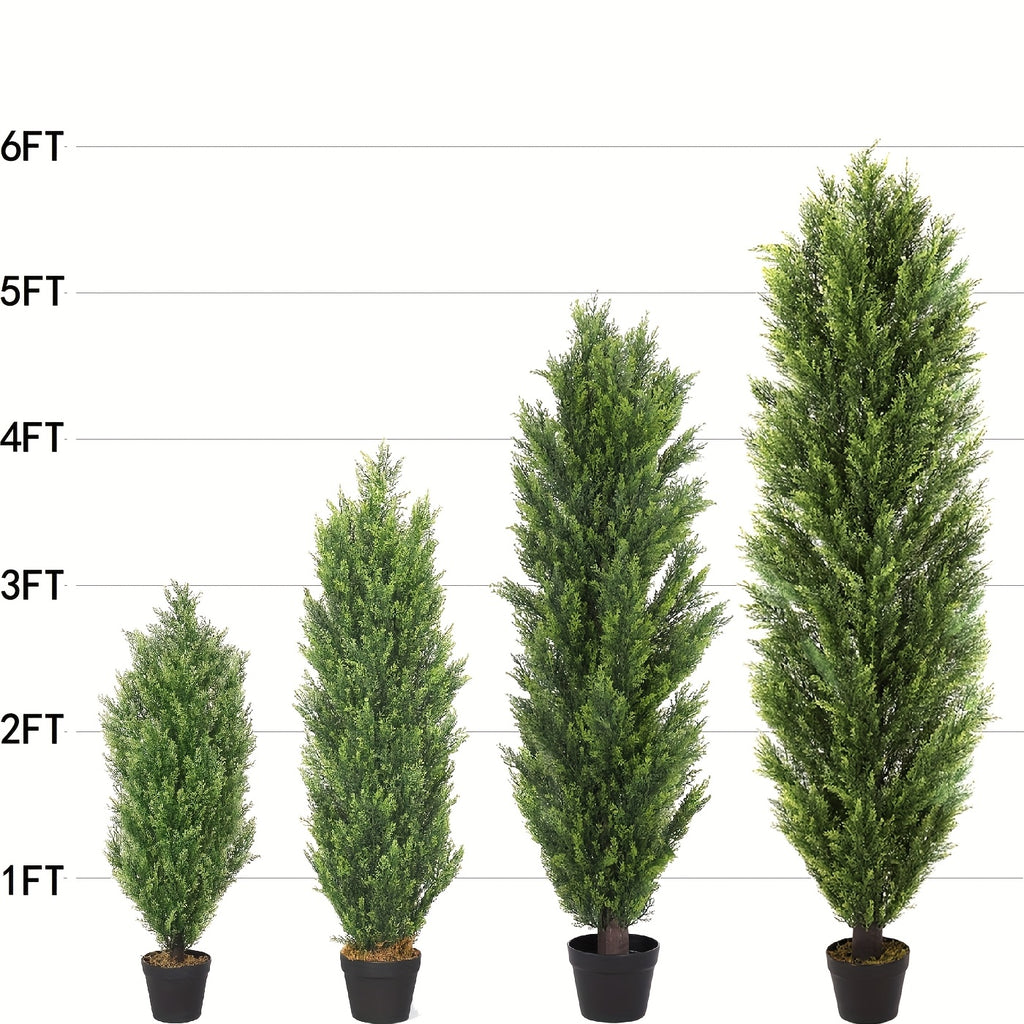 Artificial Cedar Topiary Trees 2-Pack - UV-Resistant Faux Greenery for Outdoor & Indoor, Modern Faux Topiary for Patio, Garden, Entryway & Office Decor