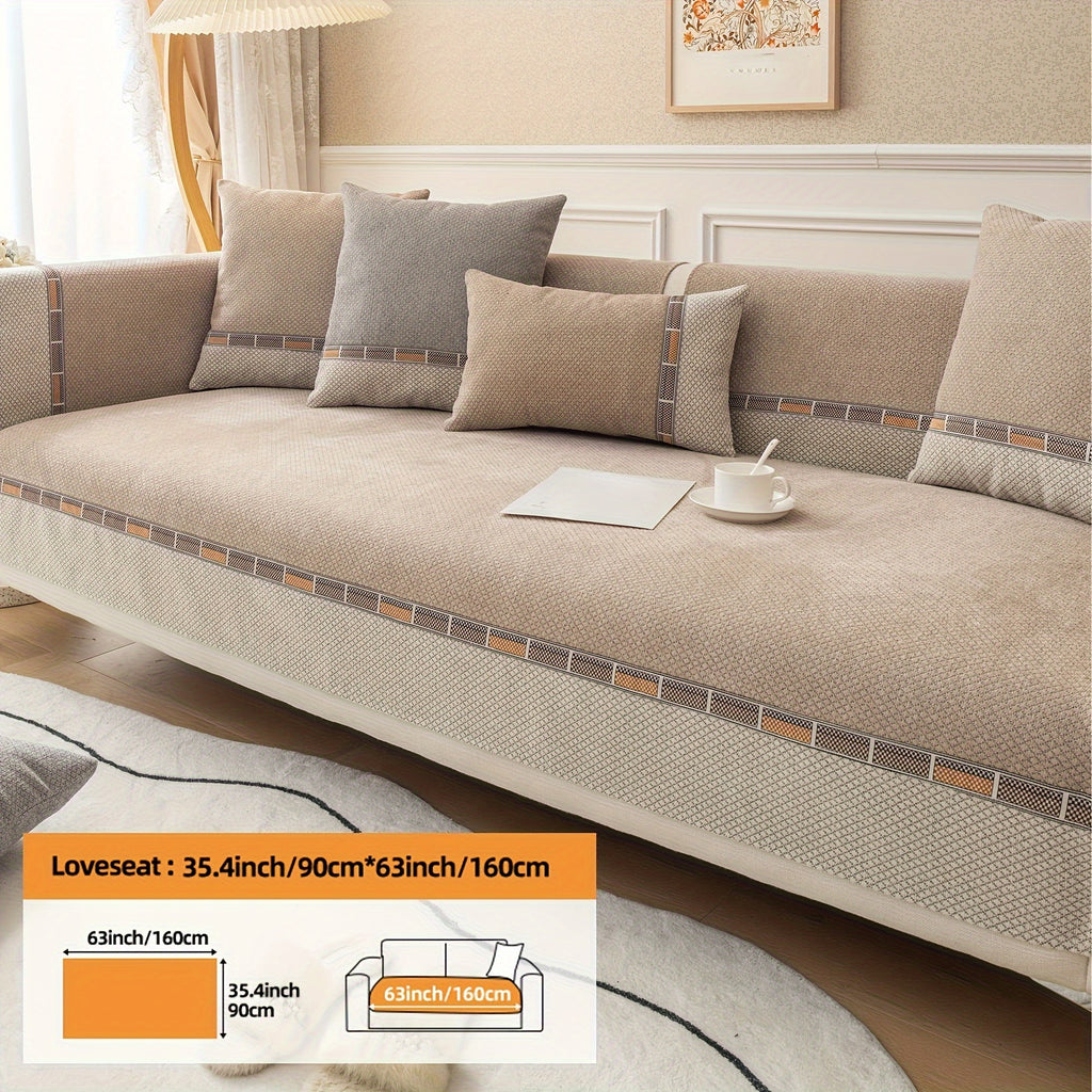 Bohemian Chenille Sofa Cover Non-Slip – Sofa Seat Cushion, Backrest, Armrest & Pillowcase Sold Separately, Dog Friendly Two-Tone for Bedroom Office Living Room, 4 Colors