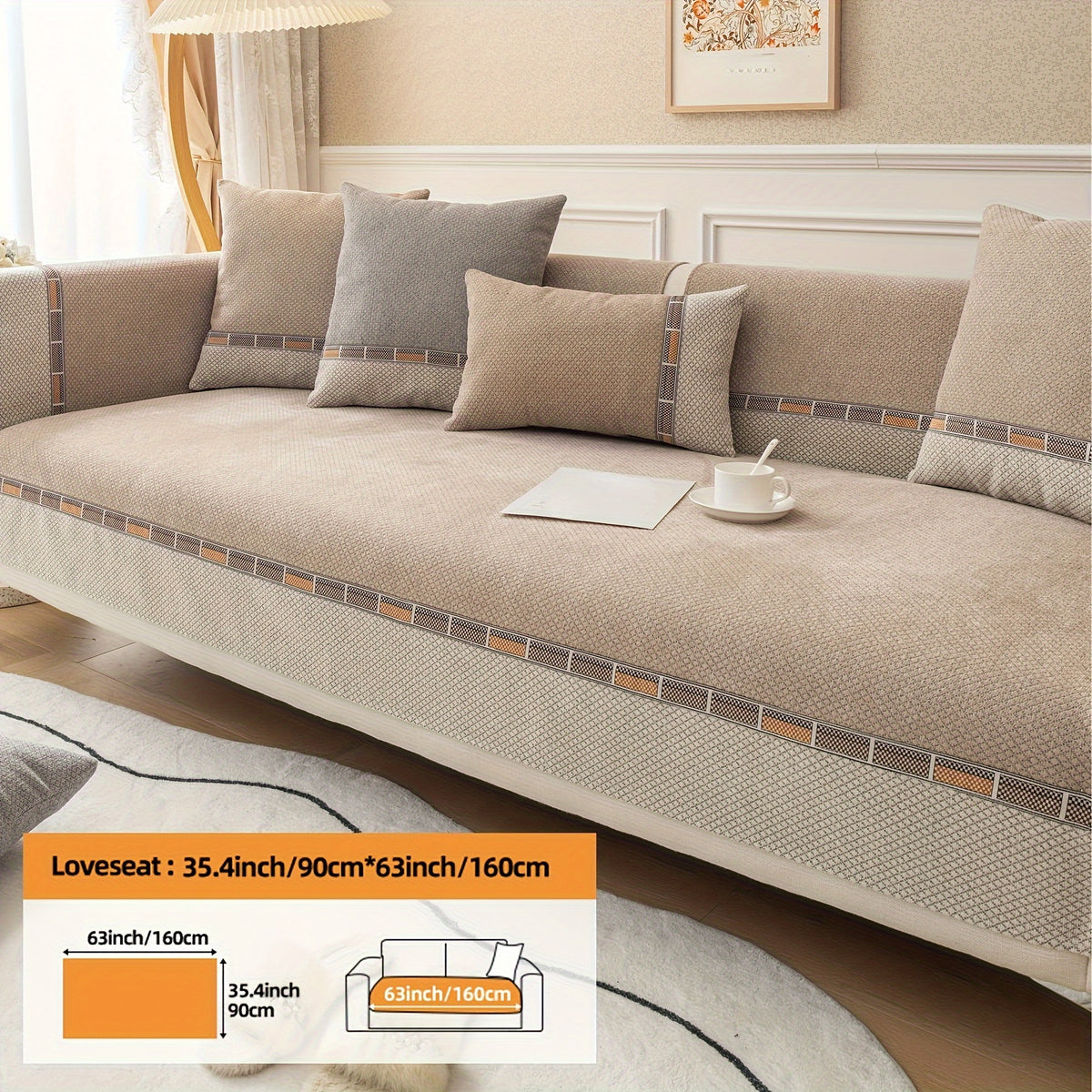 Bohemian Chenille Sofa Cover Non-Slip – Sofa Seat Cushion, Backrest, Armrest & Pillowcase Sold Separately, Dog Friendly Two-Tone for Bedroom Office Living Room, 4 Colors