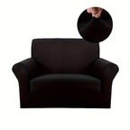 Stretch Sofa Cover Solid Color High Elasticity Anti-Slip Rod Slim Fit Couch Slipcover Machine Washable 1 2 3 4 Seater Black Burgundy Navy Grey
