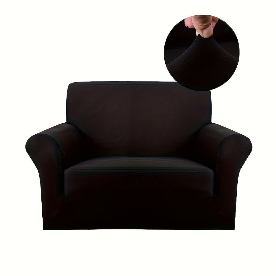 Stretch Sofa Cover Solid Color High Elasticity Anti-Slip Rod Slim Fit Couch Slipcover Machine Washable 1 2 3 4 Seater Black Burgundy Navy Grey