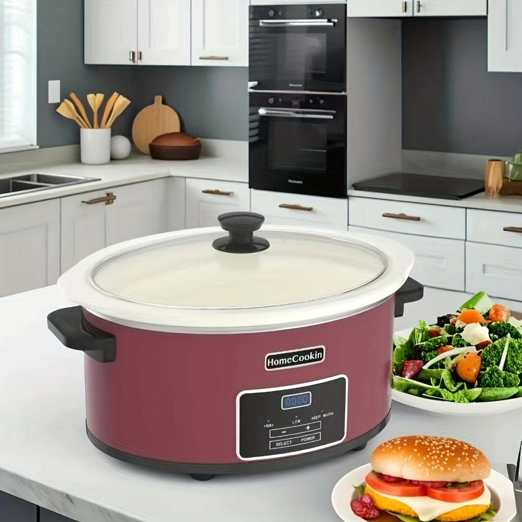 Large Digital Slow Cooker 6QT & 8QT with Stoneware Pot, Programmable Keep Warm Function, One-Touch Digital Display, 240W — Family Dinners, Roasts & Stews, Red White Black Blue
