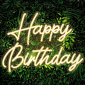 Happy Birthday Neon Sign Dimmable with Tropical Leaf Design, USB Powered LED Wall Decor, 16.5" x 12.2" – Birthday Party Decoration