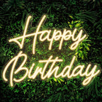 Happy Birthday Neon Sign Dimmable with Tropical Leaf Design, USB Powered LED Wall Decor, 16.5" x 12.2" – Birthday Party Decoration