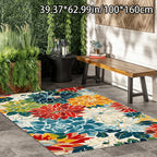 Floral Patterned Outdoor & Indoor Rectangular Rug - Non-Slip Machine Washable Soft Area Rug for Living Room Bedroom Garden Camping Picnic, Home Decor