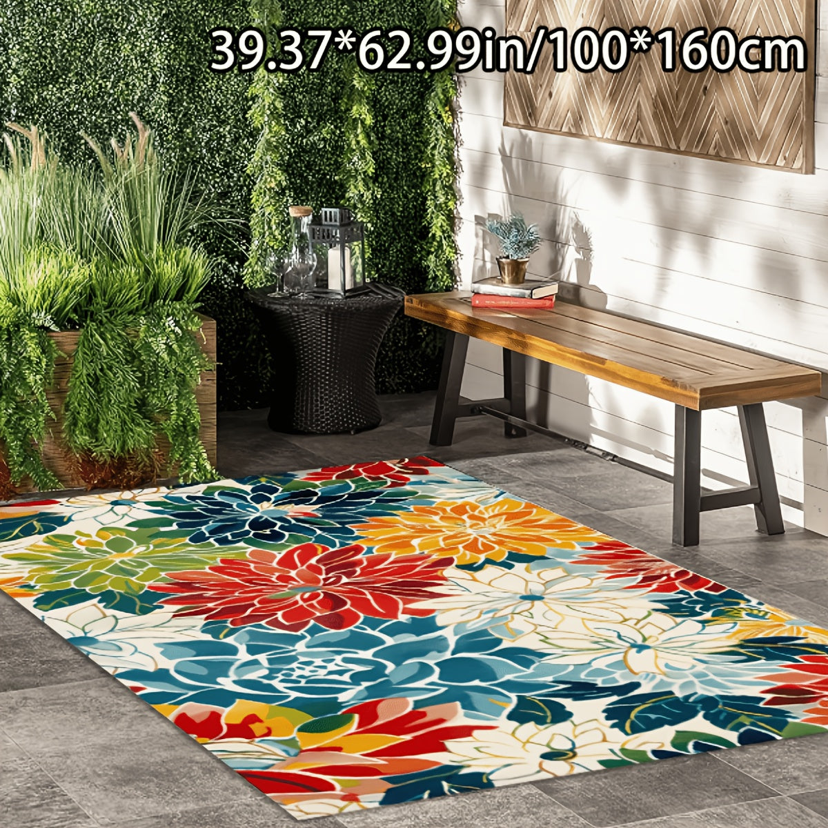 Floral Patterned Outdoor & Indoor Rectangular Rug - Non-Slip Machine Washable Soft Area Rug for Living Room Bedroom Garden Camping Picnic, Home Decor
