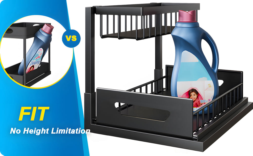 Under Sink Organizer 2-Pack 2-Tier Slide-Out Pull-Out Cabinet Shelf - Heavy Duty Carbon Steel with Adjustable Compartments for Kitchen, Bathroom, Pantry & Closet Organization