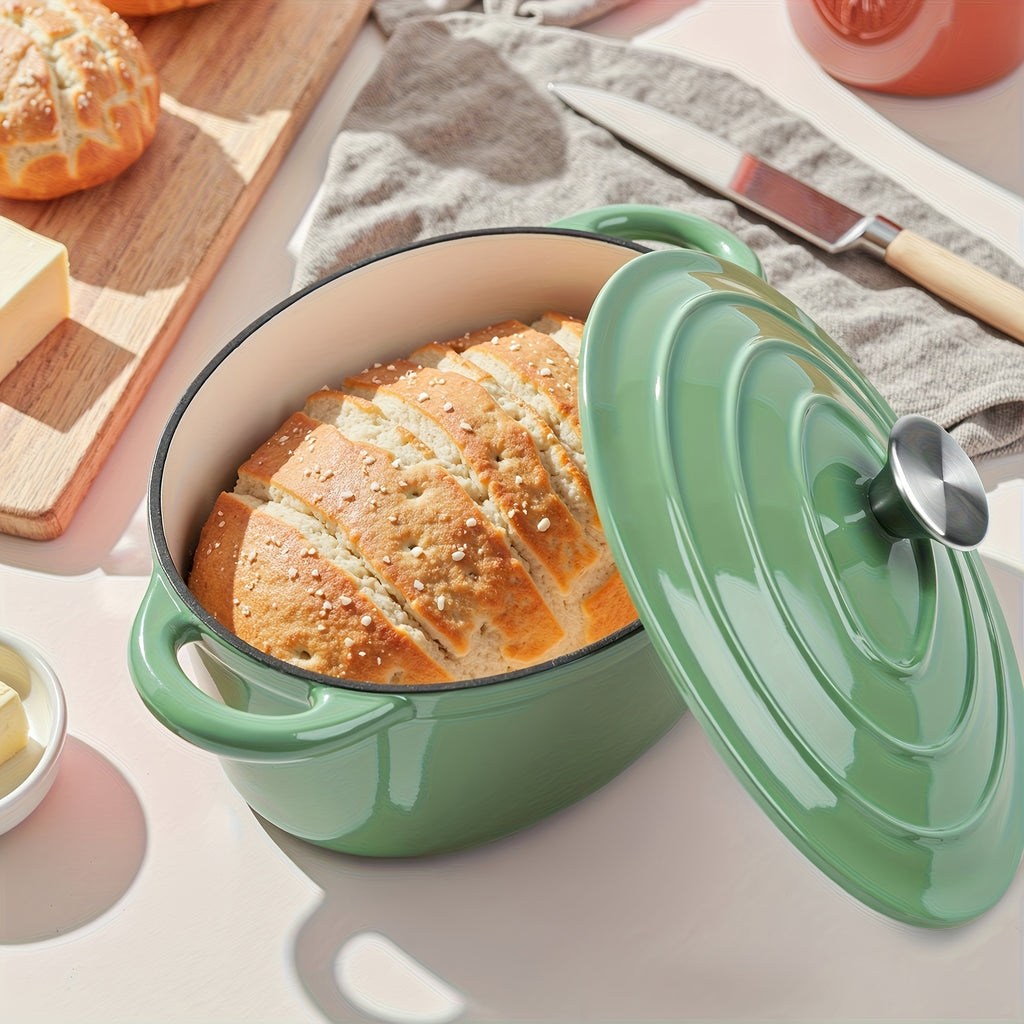 4.5 Qt Cast Iron Dutch Oven with Enamel Coating – Oval Casserole Pot with Lid for Bread Baking, Slow Cooking & Roasting, Works on All Stovetops