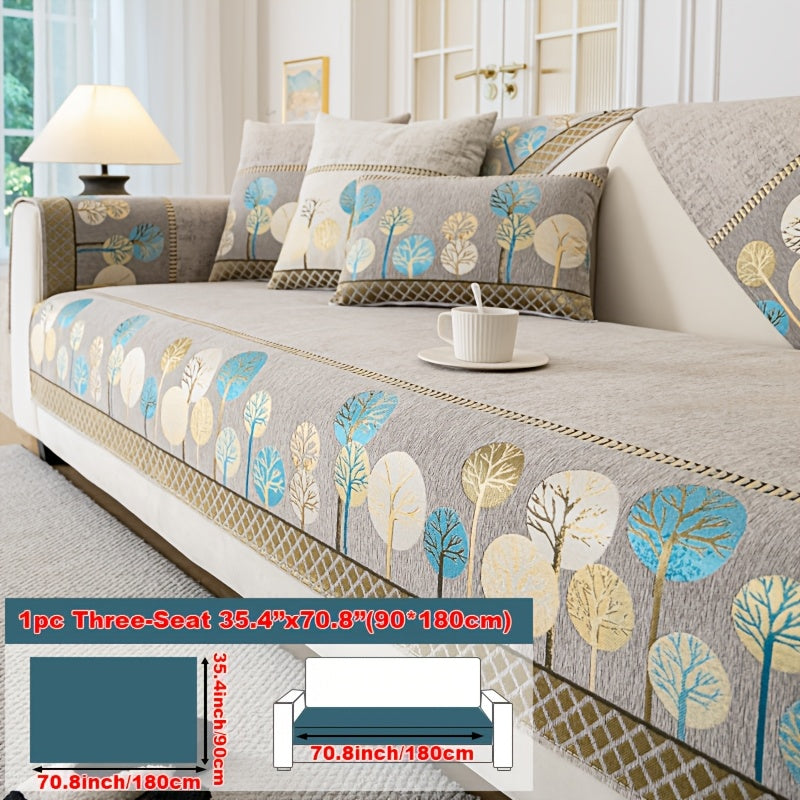 Bohemian Embroidered Sofa Cushion Cover Geometric Tree Leaf Design Pet Friendly Elegant Blue Gold for Living Room Bedroom Office All Sofa Sizes