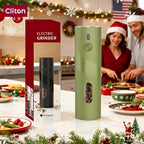 Electric Salt & Pepper Grinder Set USB Rechargeable with Charging Base, LED Grinding Light, Top-Fill Large Capacity – 1 or 2 Piece, Black & Green