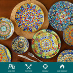 Bohemian Ceramic Dinnerware Set 16 or 24 Piece Stoneware Plates Bowls Tableware Colorful Floral Service for 4 or 6