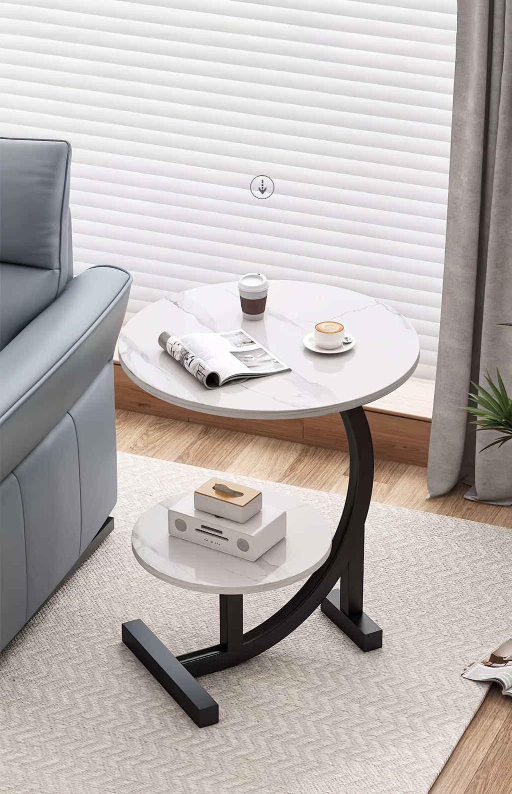 Solid Wood Round Coffee Table – Modern Double-Layer Sofa Side Table for Living Room Bedroom Balcony, Lightweight Luxury Design, White & Black