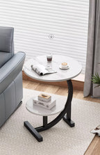 Solid Wood Round Coffee Table – Modern Double-Layer Sofa Side Table for Living Room Bedroom Balcony, Lightweight Luxury Design, White & Black