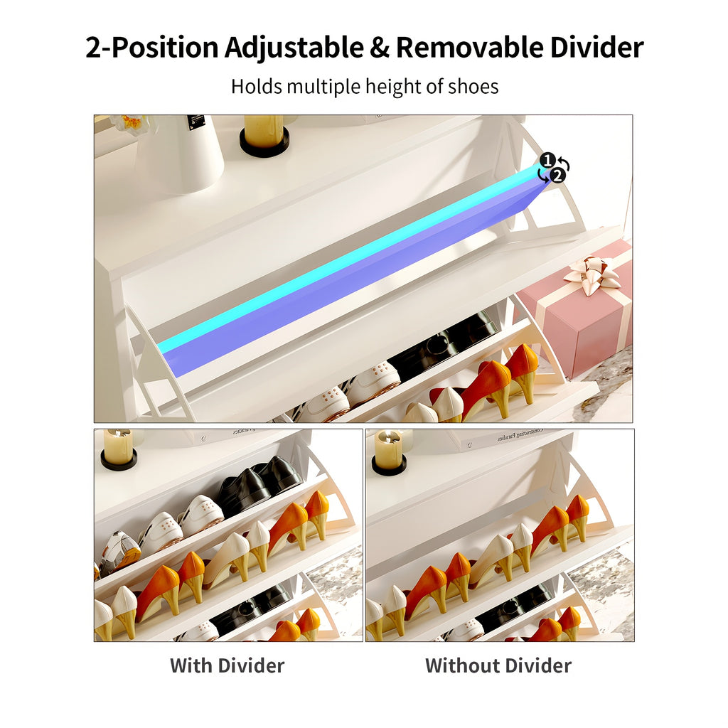 Flip Drawer Shoe Organizer Rack with 2 or 3 Drawers – Space-Saving Shoe Storage Cabinet for Entryway Hallway Bedroom, 3 Colors White Black Rustic Brown