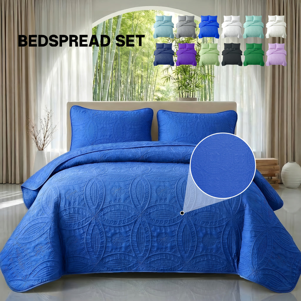 Lightweight Microfiber Quilt Set 2/3 Pcs – Coin Pattern Coverlet, Soft Breathable Bedspread for Twin Full Queen King, Back to School Dorm & Seasonal Bedroom Decor