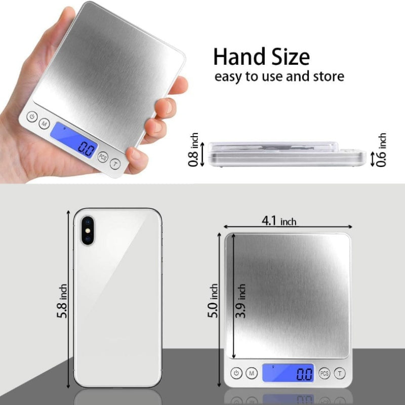 Digital Kitchen Scale 3000g 0.1g Accuracy - Pocket Food Scale with 6 Measurement Modes LCD Display and Tare Function - Compact Nutrition Scale for Cooking Baking Coffee and Meal Prep