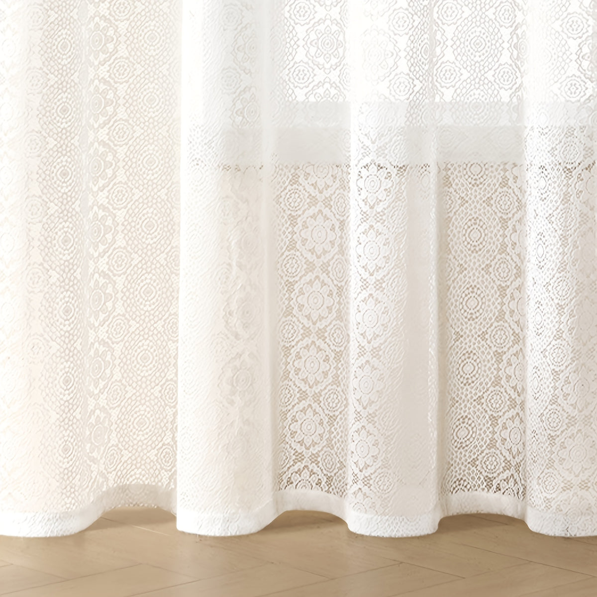 French Retro Lace Embroidered Chiffon Curtain – Romantic White Mesh Sheer Panel, Pole Pocket Top for Living Room Bedroom Partition, 4 Sizes