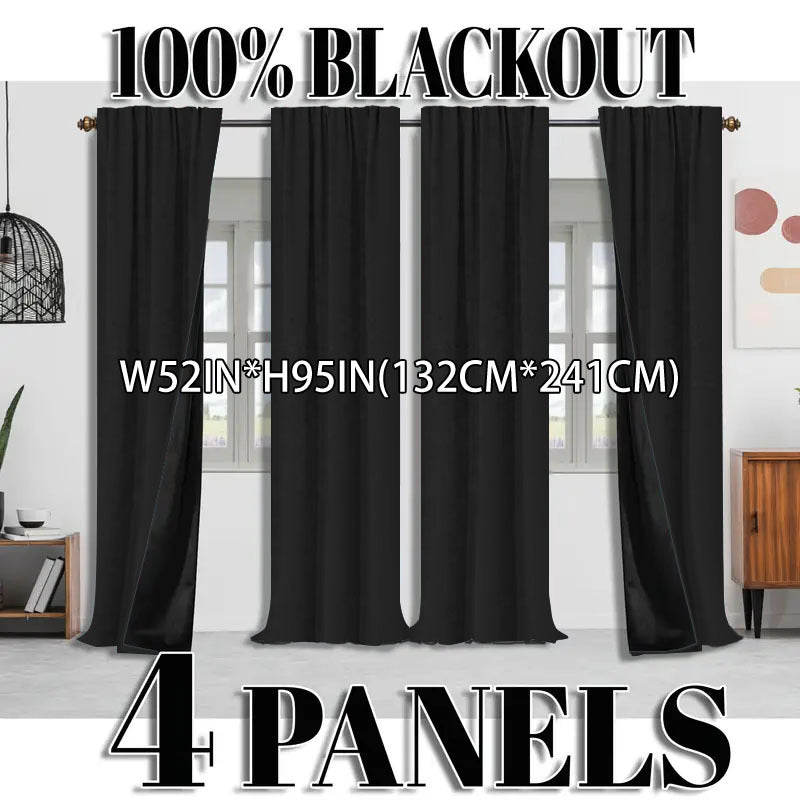 Blackout Curtains 4 Panel Set Rod Pocket – 100% Thermal Insulated Noise Reducing Solid Polyester, Laminated Lining, 7 Colors 7 Sizes