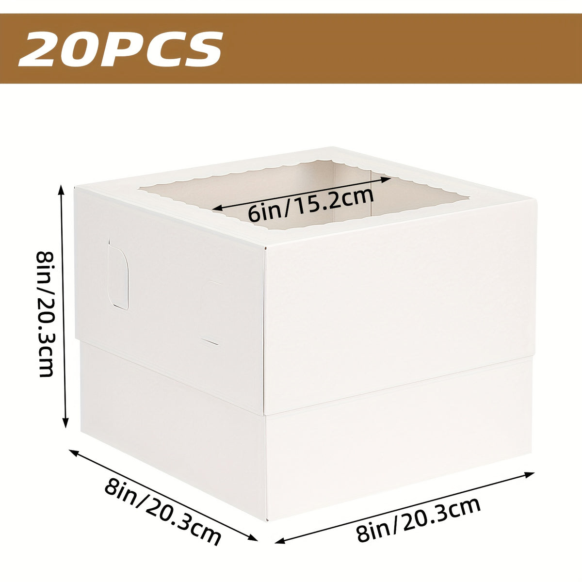 White Square Bakery Cake Boxes with Window - 8x8 & 12x12 Inch Tall Freezer-Safe Cardboard, Sets of 10/15/20, for Cakes Cupcakes Pastry Birthday Party Wedding | Nuvia Haven