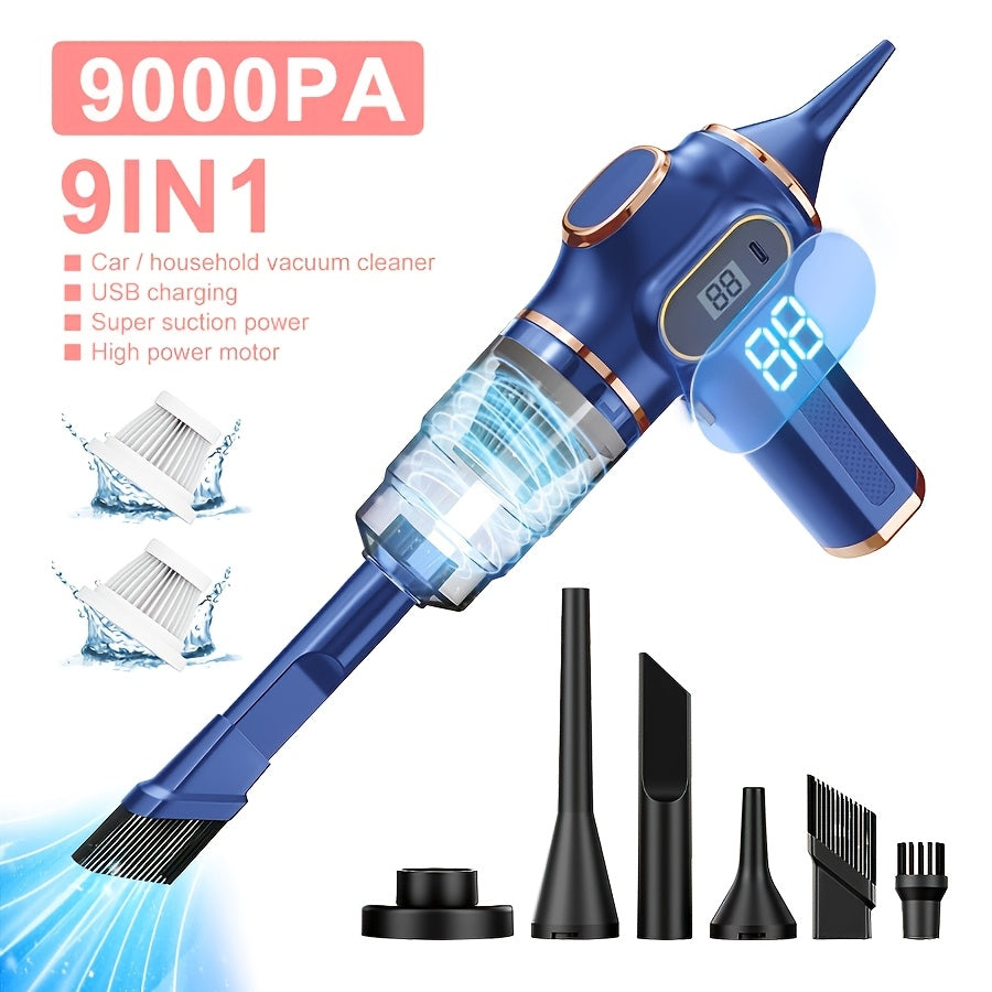 Cordless Handheld Vacuum Cleaner Digital Display – Type-C Fast Charging, Washable Filter, Pet Hair, Portable Vac for Car Interior Detailing, Home Upholstery & Office, Black Blue Upgraded Version