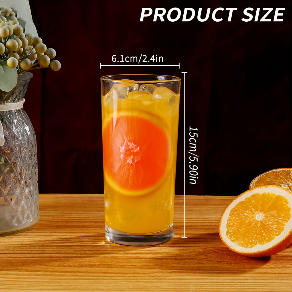 Glass Highball Cups 6pcs Thick Bottom Lead-Free Reusable Drinkware – Heavy Base for Stability, Modern Minimalist Glasses for Juice, Milk, Water & Cocktails | Home & Party