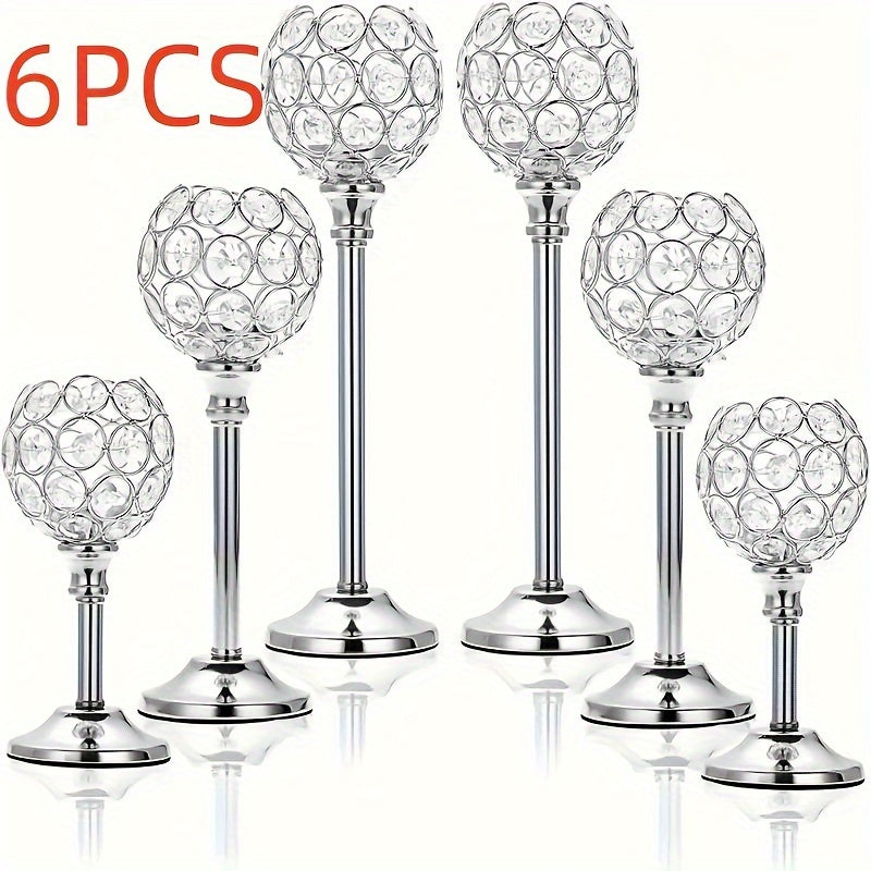 Crystal Candelabra Centerpiece Set of 6 – Elegant Wedding Table Decoration, Candlelit Dinner Photo Props, Birthday Anniversary Party Decor for Home Hotel Banquet (Candles Not Included)