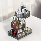 3-Tier Metal Makeup & Cosmetic Storage Rack, No-Install Countertop Organizer for Vanity, Dressing Table & Bathroom — Modern Tabletop Display Shelf, White & Dark
