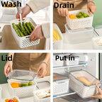 Plastic Food Storage Containers with Drain Baskets & Lids – Leak-Proof Freezer-Safe Reusable Kitchen Boxes for Fruits & Food (6-Piece or 9-Piece Set)