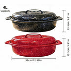 Oval Enamel Dutch Oven with Lid - Heavy Duty Cast Iron Roasting Pan for Turkey, Chicken, Meat & Vegetables, Stewing, Baking & Soup Making, Red, Perfect Christmas Holiday Gift