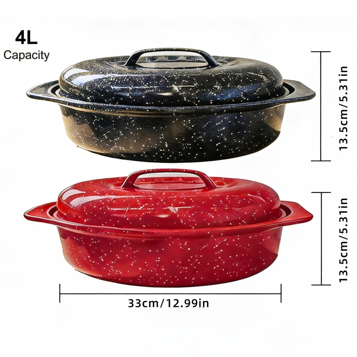 Oval Enamel Dutch Oven with Lid - Heavy Duty Cast Iron Roasting Pan for Turkey, Chicken, Meat & Vegetables, Stewing, Baking & Soup Making, Red, Perfect Christmas Holiday Gift