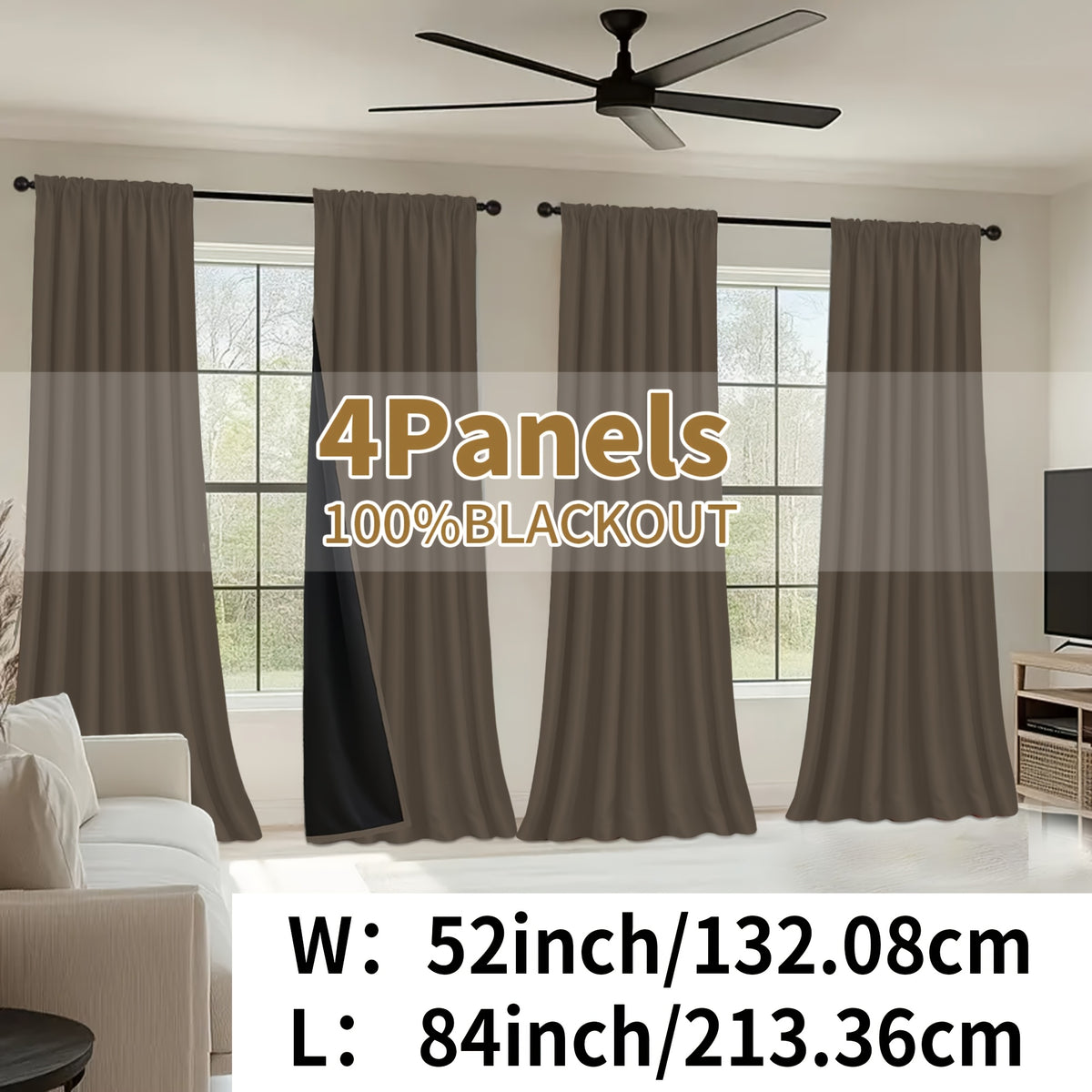 Blackout Curtains Rod Pocket 4 Panels - Thermal Insulated Room Darkening Noise Reducing Matte Drapes for Bedroom Living Room Office, 9 Colors 11 Sizes