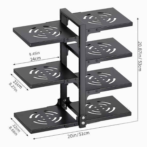 Kitchen Pot Rack Organizer – Multilayer Adjustable Metal Pan Holder, Cutting Board Storage, Detachable Shelves, Space-Saving Countertop Rack for Pots, Pans & Lids