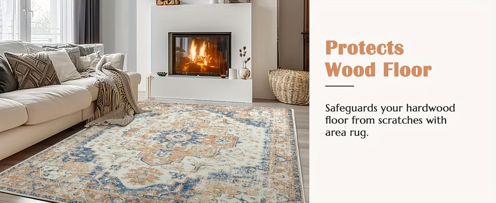 Washable Vintage Area Rug - Chenille Retro Distressed Multi-Print Foldable Lightweight Accent Rug for Entryway Bathroom Kitchen Living Room and Bedroom