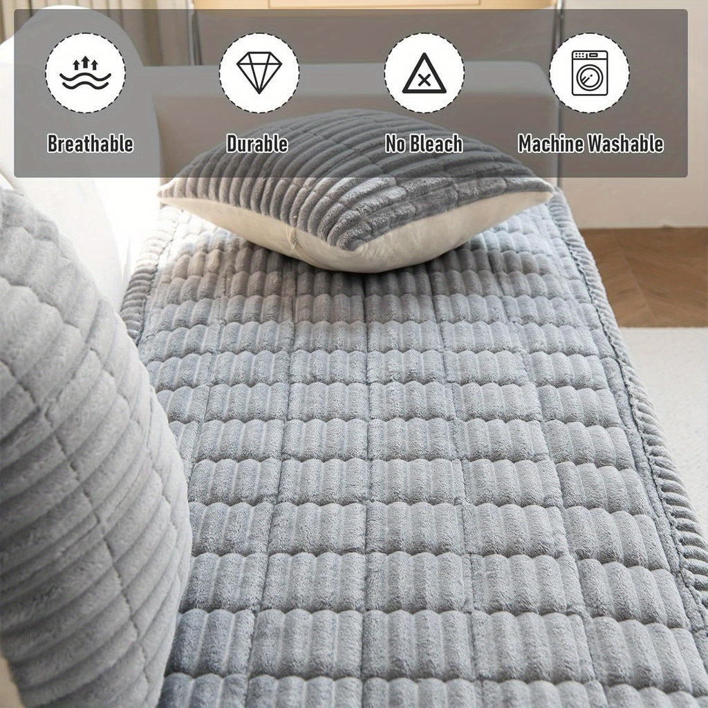 Fuzzy Quilted Pet Couch Cover Non-Slip Washable – Short Plush 100% Polyester Sofa Protector for Dogs, 5 Colors, Armchair Loveseat 2/3/4-Seater & Sectional Slipcover