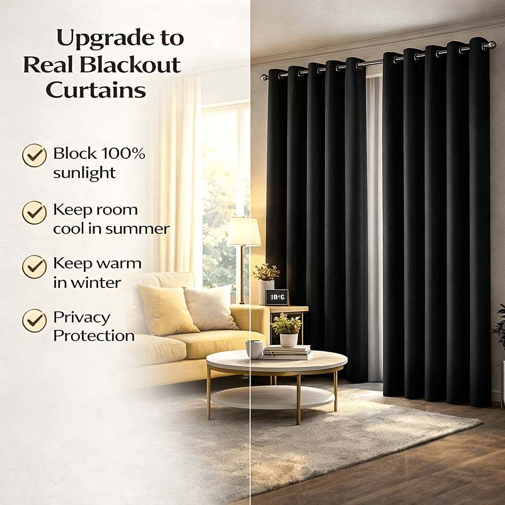 4-Panel Blackout Curtains Set Heat Insulating Noise Reducing Privacy Drapes for Bedroom Living Room Balcony – 6 Sizes 4 Colors