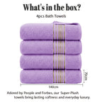 Luxury Bamboo Cotton Bath Towel Set 4 Pack – 620GSM Super Soft Quick-Dry Absorbent Towels for Bathroom, Spa, Gym & Travel – Purple, Pink, Navy, Gray, Blue