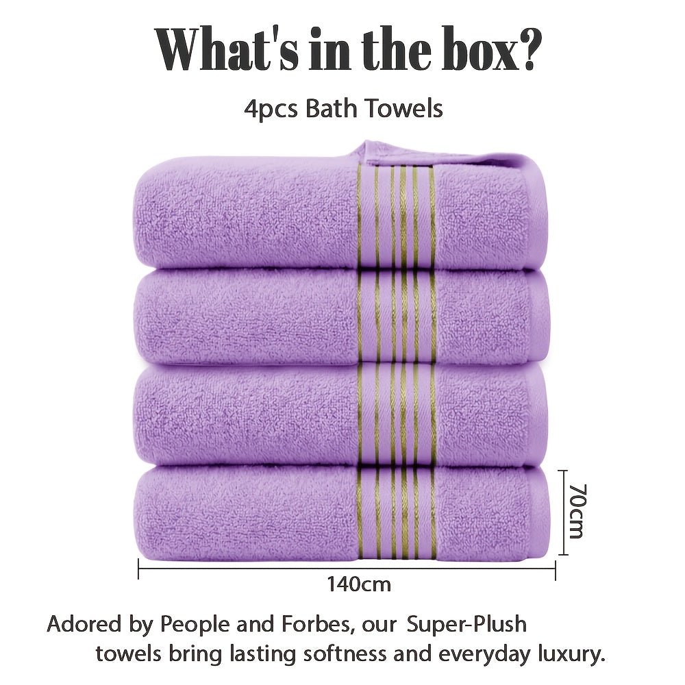 Luxury Bamboo Cotton Bath Towel Set 4 Pack – 620GSM Super Soft Quick-Dry Absorbent Towels for Bathroom, Spa, Gym & Travel – Purple, Pink, Navy, Gray, Blue