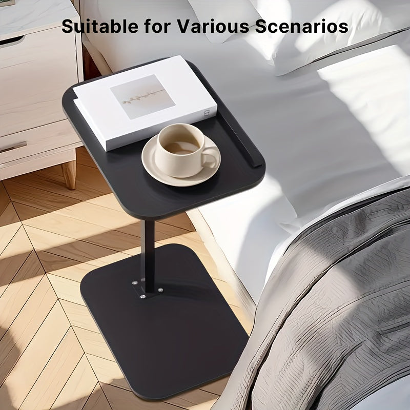 C-Shaped Sofa Side Table with 360° Rotating Top & Adjustable Height – Slide-Under End Table for Living Room Bedroom Small Spaces, Couch Snack Laptop Tray, Black