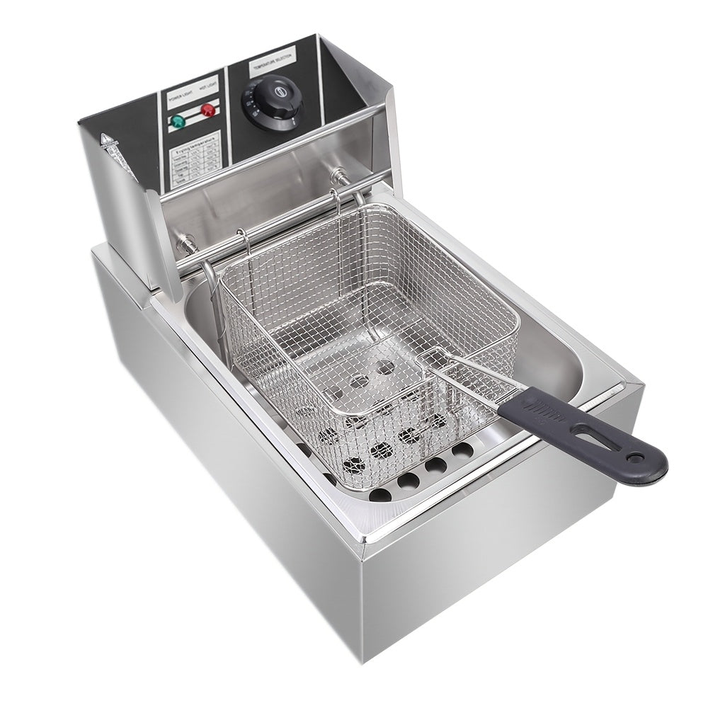 Electric Deep Fryer 6L (1.59 Gal) with Basket, Lid & Temperature Control | Countertop Stainless Steel Deep Fryer for Home Kitchen, Restaurant & Café | 120V US Plug